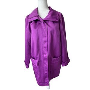 Dennis Basso Coat Purple Pockets Zip Up SZ M